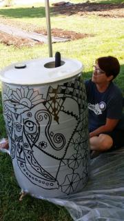 Leading rain barrel painting at Sustainable Berea's Urban Farm in September 2016